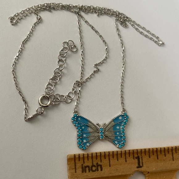 925 Silver blue butterfly necklace turquoise stones - Picture 3 of 4